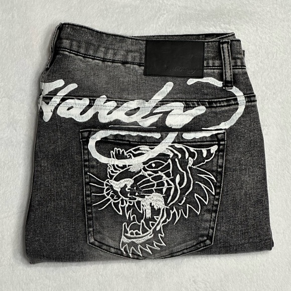 Ed Hardy Tiger Men's Jeans Slim Taper 39 x 31 Black/Grey Zipper-fly NWOT - Picture 15 of 15